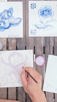 Close-up of Hand Painting Ceramic Designs