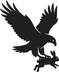 Fototapeta premium Hunting Eagle Silhouette Catching a Rabbit with Wings Spread Wide Vector Graphic Element