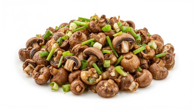 Cooked mushrooms with chopped green onions.