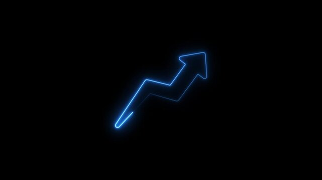 Abstract neon arrow business graph chart icon animation. Market Recovery concept successful growth trend line graph going Up on a black background