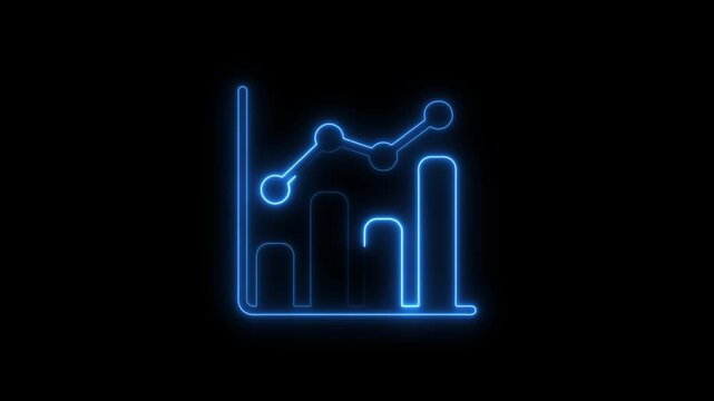 Glowing neon business graph with rising arrow icon on black background. Abstract neon line business graph animation.