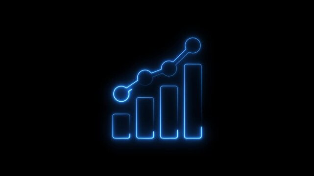 Glowing neon business graph with rising arrow icon on black background. Abstract neon line business graph animation. neon business growth and success concept icon 4k video.