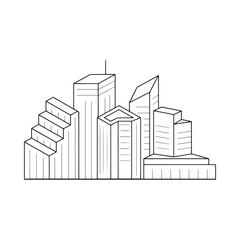Fototapeta premium City Skyline Illustration Black Line Art On White Background