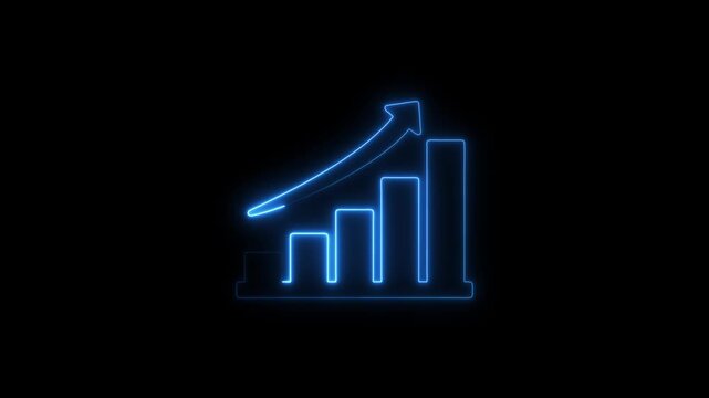   Glowing neon bar graph indicating growth Abstract neon business graph icon animation and black background. 



