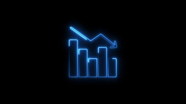 Glowing neon bar graph indicating growth Abstract neon business graph icon animation and black background. 
