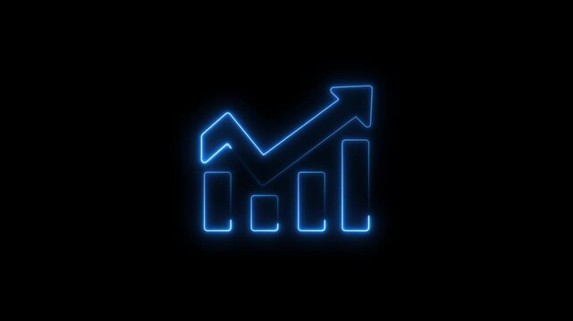   Glowing neon bar graph indicating growth Abstract neon business graph icon animation and black background. 




