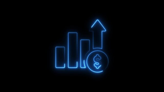 Glowing Neon Financial Profit Icon Isolated on Black Background. neon dollar sign icon and up arrow. neon business growth concept. 4k motion video .
