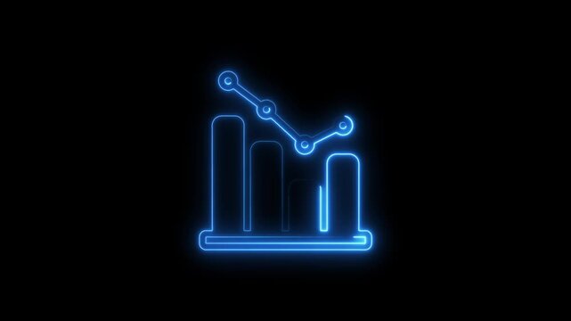Glowing neon business graph with rising arrow icon on black background. Abstract neon line business graph animation.