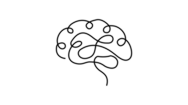 one line brain design on black background. one line drawing of human brain for psychology mental health creative thinking and medical neurology concept animation. 4k