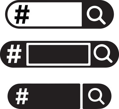 Hashtag search bar vector icon set for social media app ui design