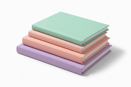 Stack of blank hardcover notebooks pure white background