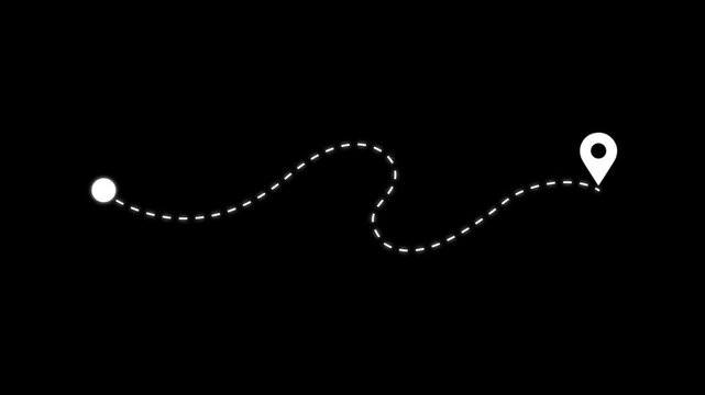 Map route icon with location pins, dotted travel path symbol, navigation journey graphic element.4k motion graphics video animation