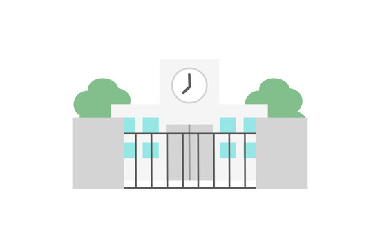学校の校門と校舎のシンプルなフラットベクターイラスト