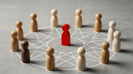 Obraz premium Leadership and connectivity concept with wooden figures