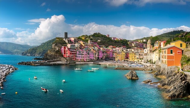 coastal village with vibrant buildings