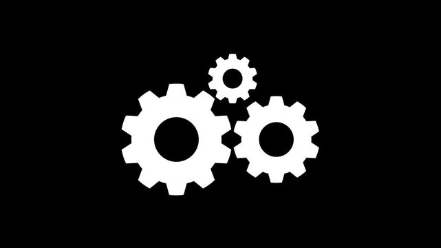 Animated setting line icon. Spinning gears animation. Setting cogwheel. Configuration tool. Operating system. Loop 4k video with alpha channel, black background.with 4k video animation.