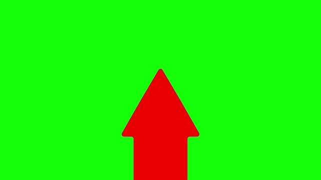 red arrow pointing up on green screen background. direction symbol indicating back or previous page. arrow icon or signal download.
