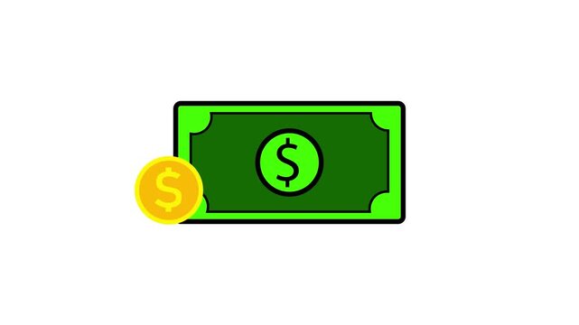 Animated Money Stack with Dollar Coins and Cash Bills on Transparent Background &ndash; Finance Wealth Concept