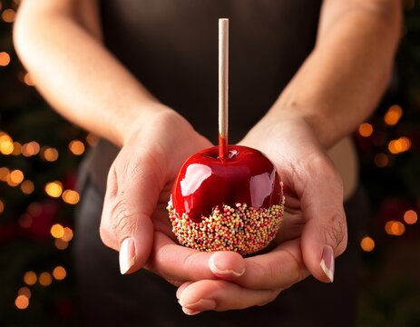 hands holding candy apple treat sweet