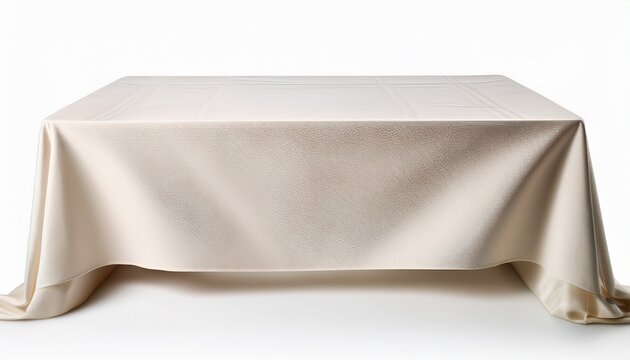 a rectangular table covered with a smooth ivory tablecloth isolated on white perfect for showcasing tableware event planning or for designs related to dining hospitality and celebrations