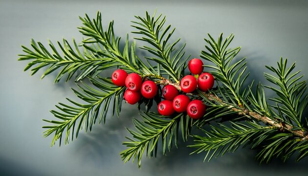 a green branch with the red berries of european yew or taxus baccata tree
