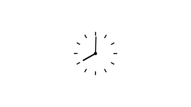 Minimalist analog clock face animation, fast forward time passing concept on white background, watch