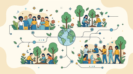 Obraz premium Set of peace and nature symbols flat icon collection in colorful vector style