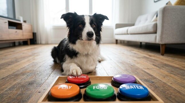 Border Collie Pressing Communication Button in Clever Pet Training