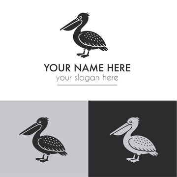 Pelican logo design in black and white vector for nautical and beach business or company by the shore such as real estate, spa, restaurant or another startup 