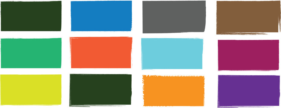  colorful grunge rectangles on a white background. colorful straight lines, Paint brush stamp collection. Vector brush rectangle grunge shape.  Set of paint brush grunge border frame.