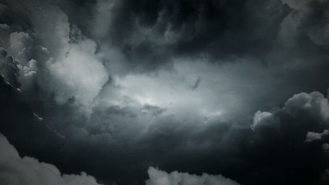 Cinematic motion graphics of dark storm clouds with dramatic fly‑through movement. Ideal for movie trailers, visual effects, atmospheric backgrounds and epic sky scenes.