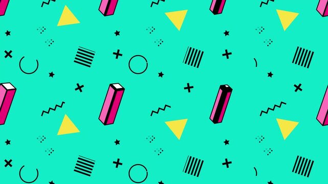 Retro 90s memphis style background. Abstract geometric pattern with colorful shapes.