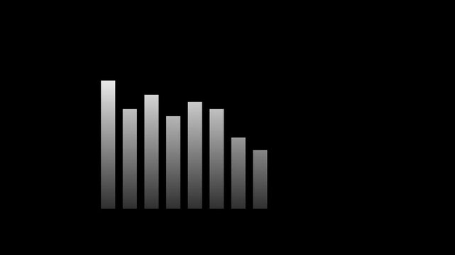 Financial bar chart with declining trend line animation: business market downturn and economic recession concept