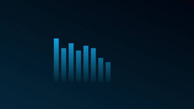 Financial bar chart showing market downtrend with declining orange arrow animation decline business