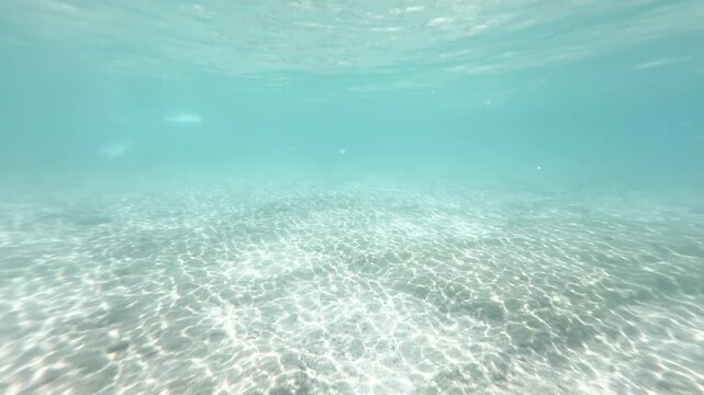 Clear turquoise underwater sandy seabed with sunlight caustic patterns in shallow ocean, natural marine background, 4K_1_IMG_5263_8s_0,00.MOV.mov