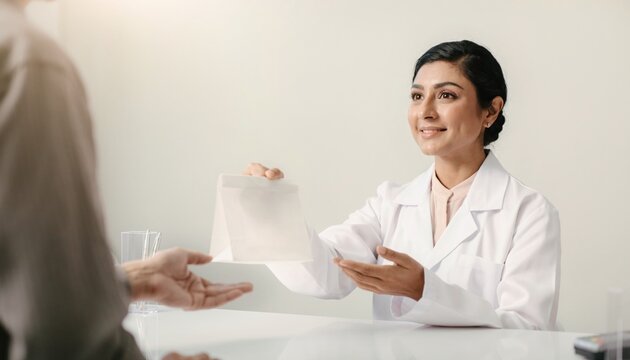 Doctor hands a patient a document during a consultation in a medical office in the afternoon