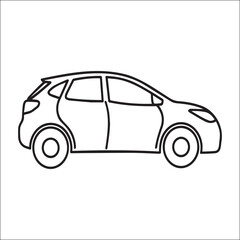 Fototapeta premium a hatchback-style car silhouette with two doors, circular wheels, and outlined windows, symbolizing transportation, vehicles, and mobility