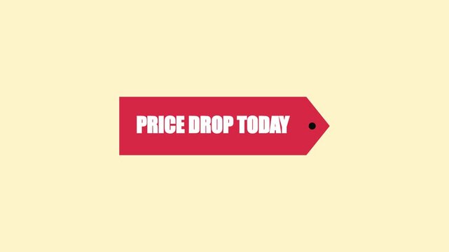 Price drop today red tag animation for retail sales and marketing promotions 4k discount