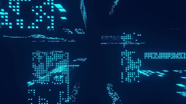 Dynamic glowing digital data network abstract animation with neon blue grid patterns with high tech
