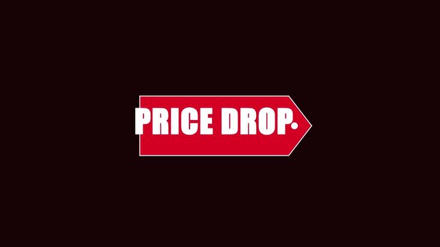 Price drop red arrow sign animation for sales, marketing, and e-commerce promotions 4k discount