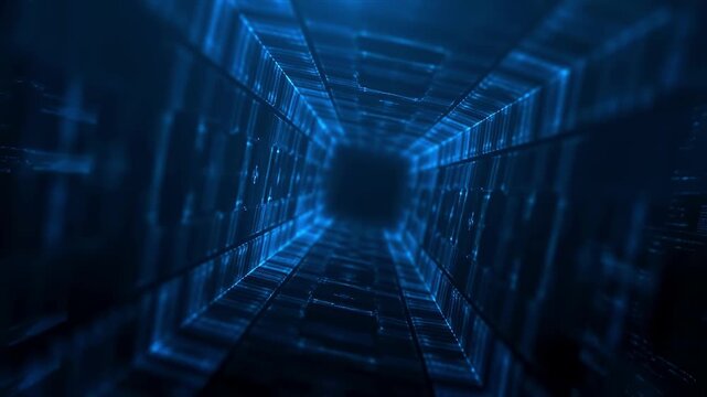 Dynamic abstract digital blue geometric light patterns expanding visual background with sci fi tech