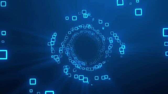 Dynamic glowing digital data vortex expanding in deep space blue background with sci fi digitalglow
