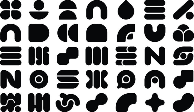 Bento Grid Abstract Pattern. Organic Shapes Figured Collage. Geometric Modern Vector Background. Creative UI Graphic Concept.
