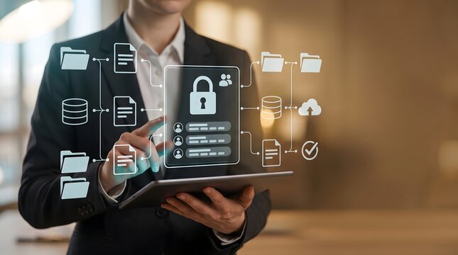 Secure document management system interface used by corporate executive managing enterprise data privacy and network access