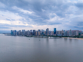 Obraz premium Cityscape of Zhanjiang Jinshawan with riverside view