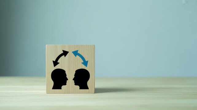 Wooden Block Showing Recycling Symbol With Silhouette Of Family On Table