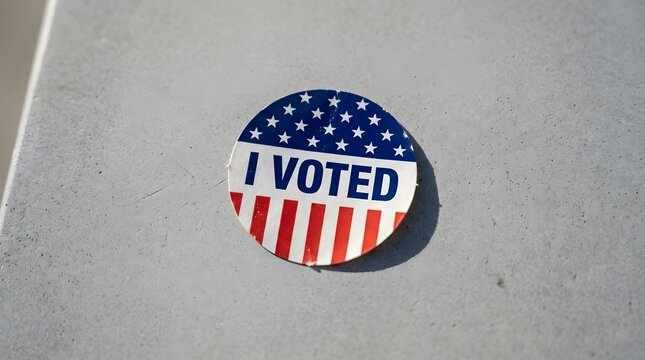 I voted sticker on a grey concrete surface