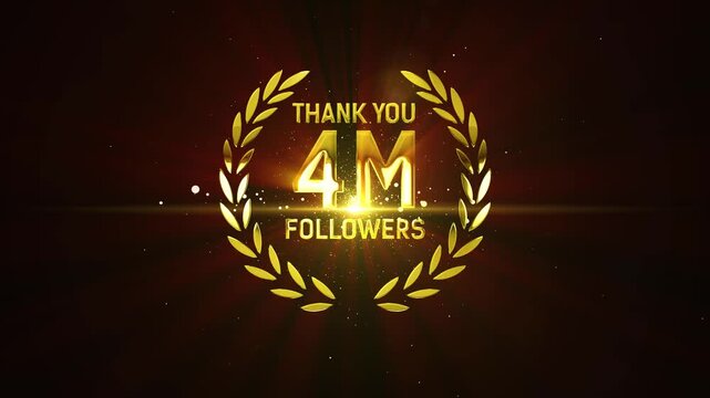 4K Thank You 4M Followers Golden Lettering Text Animation.