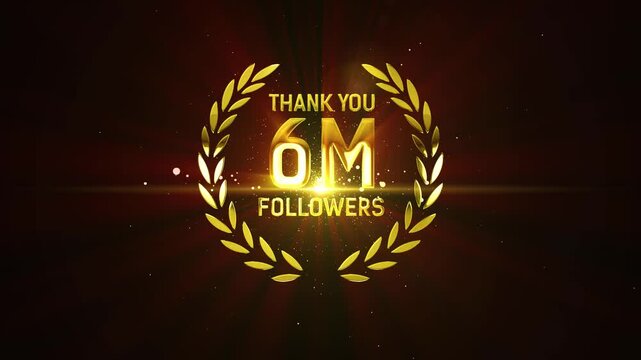4K Thank You 6M Followers Golden Lettering Text Animation.