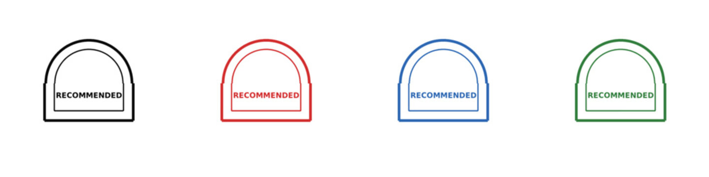 Recommended stamp icons in black red blue and green flat vector illustration on white recommendation